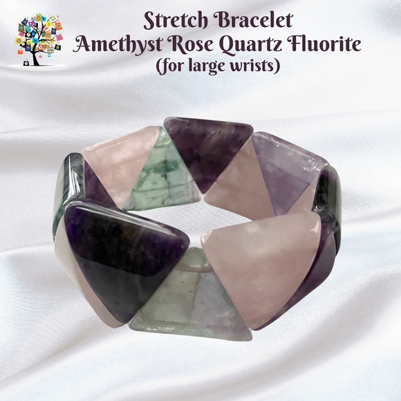 Dragonfly Spirit Designs Jewelry - Stretch Bracelet for Large Wrists with Rose Quartz Amethyst and Fluorite